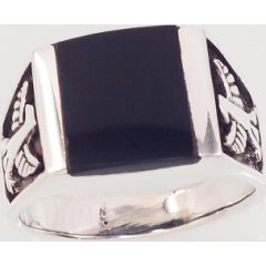 Серебряное кольцо #2101587(POx-Bk)_ON, Серебро 925°, оксид (покрытие), Оникс, Размер: 21, 8.7 гр.