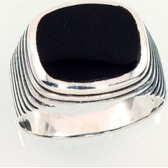 Серебряное кольцо #2101358(POx-Bk)_ON, Серебро 925°, оксид (покрытие), Оникс, Размер: 19, 10.5 гр.