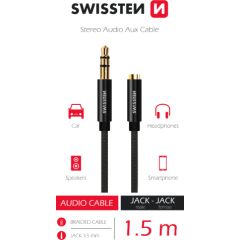 Swissten Textile Audio Kabelis 3,5 mm (male)  / 3,5 mm (female) / 1.5m