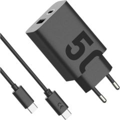 Motorola Charger TurboPower 50W Duo USB-C + USB-A  w/ USB-C cable, Black