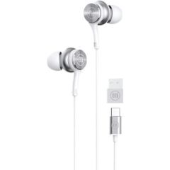 Maxell XC1 USB-C wired headphones with USB-A adapter white