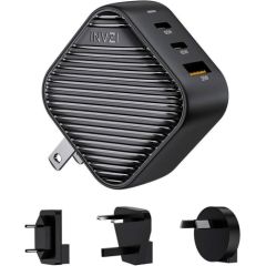 INVZI GanHub 2x USB-C + USB wall charger, 65W, EU/UK/AU/US (black) Зарядные устройства