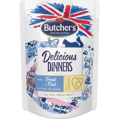 BUTCHER'S Delicious Dinners with trout and cod - wet cat food - 100 g