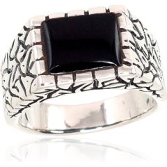 Серебряное кольцо #2101366(POx-Bk)_ON, Серебро 925°, оксид (покрытие), Оникс, Размер: 20, 10.2 гр.