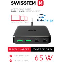 Swissten Desktop GaN Charger Adaperis 2x USB-C /  2x USB / 65W