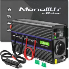 Qoltec 51925 Monolith voltage converter 1200 MS Wave |12V to 230V | 600/1200W | USB