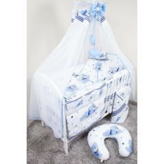 Sešdaļīgs gultas veļas komplekts "Lācīts sapņotājs" 120x90x360, zils