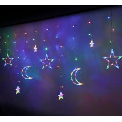RoGer LED Apgaismoti Aizkari Zvaigzni un Mēness 2,5m / 138LED Daudzkrāsains