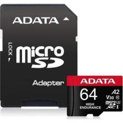 ADATA High Endurance MicroSDXC 64 GB Class 10 UHS-I/U3 A2 V30 with Adapter Atmiņas kartes micro SD SDHC