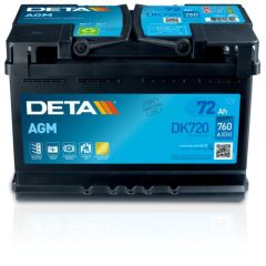 Akumulators DETA 72Ah/760A START&STOP AGM (Labais+) 278x175x190