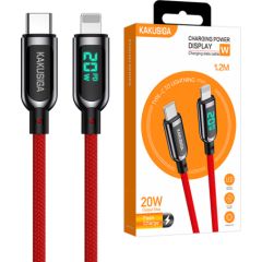 KAKUSIGA KSC-599 USB-C -> Lightning uzlādes kabelis 20W | LCD displejs | 120 cm sarkans Data USB kabeļi
