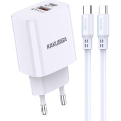 KAKUSIGA KSC-925 lādētājs | 18W | 3A + USB-C kabelis 1m, balts