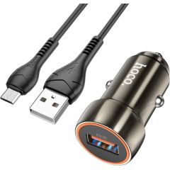 Car charger Hoco Z46 USB-A 18W QC3.0 + MicroUSB grey