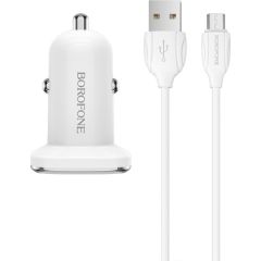 Car charger Borofone BZ12A QC3.0 USB + MicroUSB white