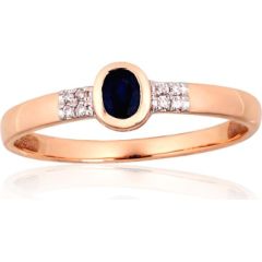 Золотое кольцо #1101144(Au-R+PRh-W)_DI+SA, Красное Золото 585°, родий (покрытие), Бриллианты (0,024Ct), Сапфир (0,232Ct), Размер: 17, 1.21 гр.
