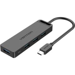 USB-C 3.0 Hub to 4 Ports with Power Adapter Vention TGKBD 0.5m Black ABS