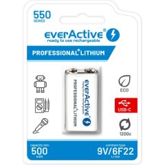 Rechargeable battery  everActive 6F22/9V Li-ion 550 mAh with USB TYPE C Baterijas un akumulatori