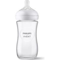 Philips Avent Natural Response stikla zīdaiņu pudelīte 240 ml, lēnas plūsmas knupītis 1m+ - SCY933/01 Barošanas pudelītes