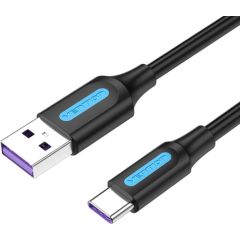 USB 2.0 A to USB-C 5A Cable Vention CORBI 3m Black PVC