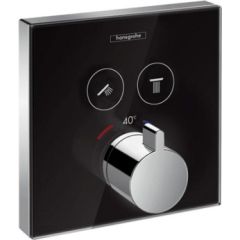 Hansgrohe iebūvējamā termostata ShowerSelect virsapmetuma daļa, ar divām izejām, melns stikls/hroms