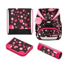 Herlitz UltraLight Plus Cats & Dots, school bag (pink/brown, incl. 16-piece school case, pencil case, sports bag)