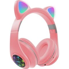 RoGer Cat M2 Bluetooth austiņas ar kaķu ausīm LED / rozā