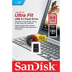Sandisk Ultra Fit™ USB 3.1 - Small Form Factor Plug and Stay Hi-Speed USB Drive 64 GB, USB 3.1, Black