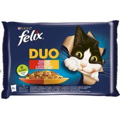 Purina Felix Fantastic Duo meat - beef and poultry, chicken and kidney, lamb and veal, turkey and liver - 4 x 85g Kaķu konservi
