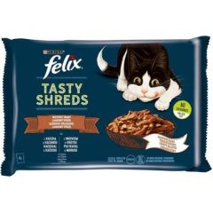 Purina FELIX Tasty Shreds with duck and turkey - 4x 80g Kaķu konservi
