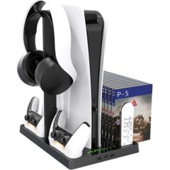 GameBox M1 Multi Dock statīvs Play Station 5 kontrolieriem austiņu tālvadības pults ar dzesēšanas ventilatoru melns Piederumi konsolēm