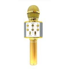 Goodbuy karaoke mikrofons ar iebūvētu Bluetooth skaļruni | 3W | aux | balss modulators | USB | Micro SD zeltains