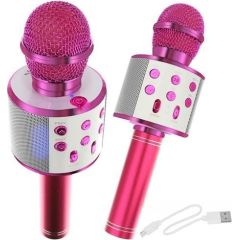 Goodbuy karaoke mikrofons ar iebūvētu Bluetooth skaļruni | 3W | aux | balss modulators | USB | Micro SD rozā
