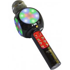 Goodbuy LED 360 karaoke mikrofons ar Bluetooth skaļruni | 5W | aux | balss modulators | USB | Micro SD melns Mikrofoni
