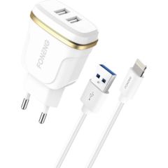 Foneng T240 2x USB wall charger, 2.4A + USB to Lightning cable (white)
