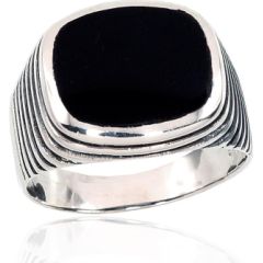 Серебряное кольцо #2101358(POx-Bk)_ON, Серебро 925°, оксид (покрытие), Оникс, Размер: 20, 9.2 гр.