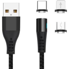 Maxlife MXUC-02 magnetic cable USB - Lightning + USB-C + microUSB 1,0 m 2A black nylon