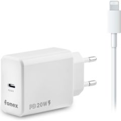 Travel Charger Type-C PD 20W+Lightning Cable 1m By Fonex White