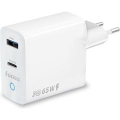 Travel Charger USB + Type-C PD 65W By Fonex White