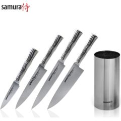 Samura BAMBOO Комплект 4-ех ножей + Металлическая подставка для ножей из AUS 8 Японской стали 59 HRC