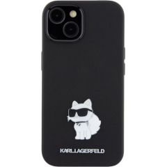 Karl Lagerfeld Apple  iPhone 15 Liquid silicone NFT Choupette metal pin Hard Black