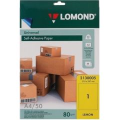 Lomond Self-Adhesive Paper Universal Labels, 1/210x297, A4, 50 sheets, lemon