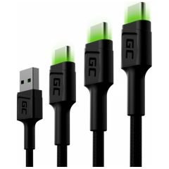 Green Cell USB Male - USB Type-C Male Set 3x with LED Diode 1.2m