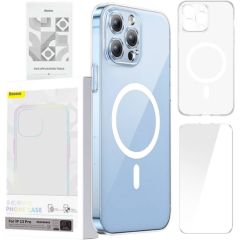Phone case Baseus Magnetic Crystal Clear for iPhone 13 Pro (transparent) with all-tempered-glass screen protector and cleaning kit Neoriģinālie Maciņi