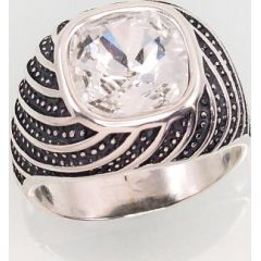 Серебряное кольцо #2101414(POx-Bk)_SV, Серебро 925°, оксид (покрытие), Кристаллы, Размер: 17.5, 8.2 гр.