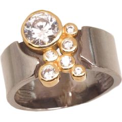 Серебряное кольцо #2101753(PRh-Bk+PAu-Y)_CZ, Серебро 925°, родий (покрытие)/, желтое золото (покрытие), Цирконы, Размер: 18.5, 6.2 гр.