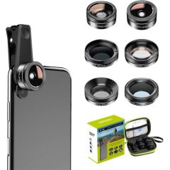 Mobile lens kit APEXEL APL-DG6V2 6 in 1 universal (black)