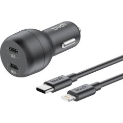 Budi Car Charger, 2x USB-C, 40W, PD + USB-C to Lightning Cable (Black)