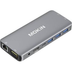 MOKiN 10 in 1 Adapter Hub USB-C to 3x USB 3.0 + USB-C charging + HDMI + 3.5mm audio + VGA + 2x RJ45 + Micro SD Reader (silver)
