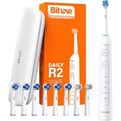 Rotary toothbrush with tips set and travel case Bitvae R2 (white)