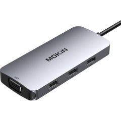 MOKiN 7in1 Adapter Hub USB-C to 2x HDMI + 3x USB 2.0 + DP + VGA (silver)